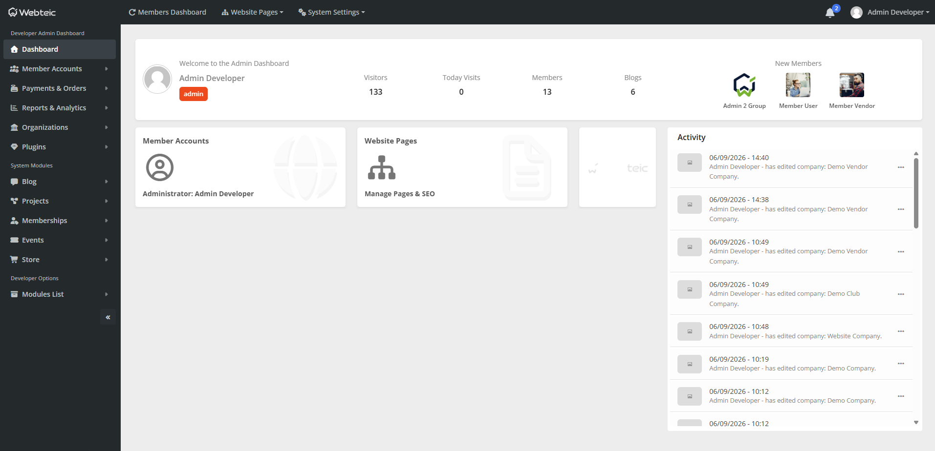 Webteic Admin Dashboard