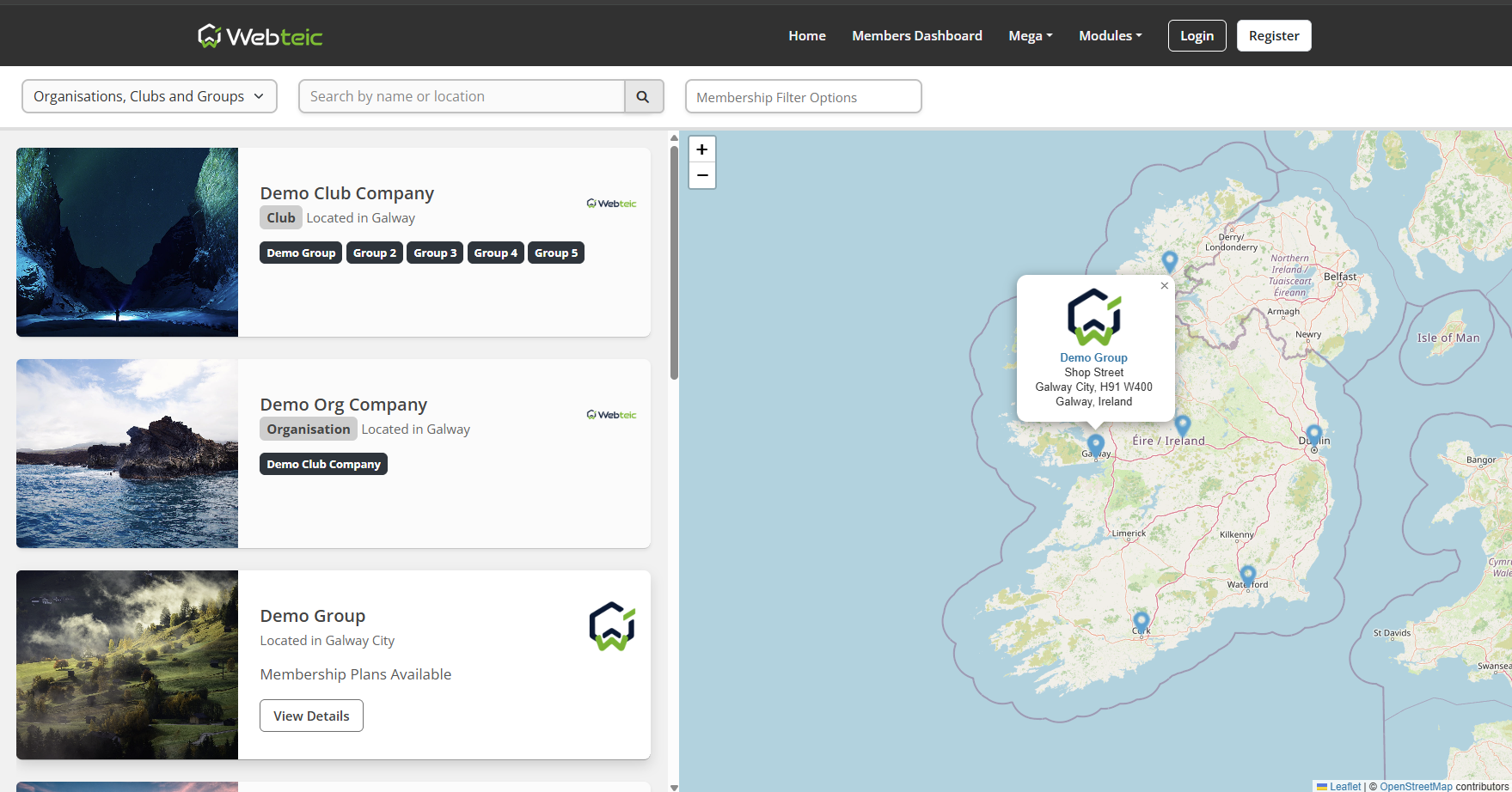 Webteic Groups directory + map