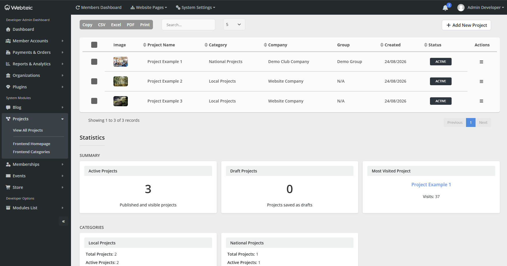 Webteic Polished frontend project detail or Admin project editor